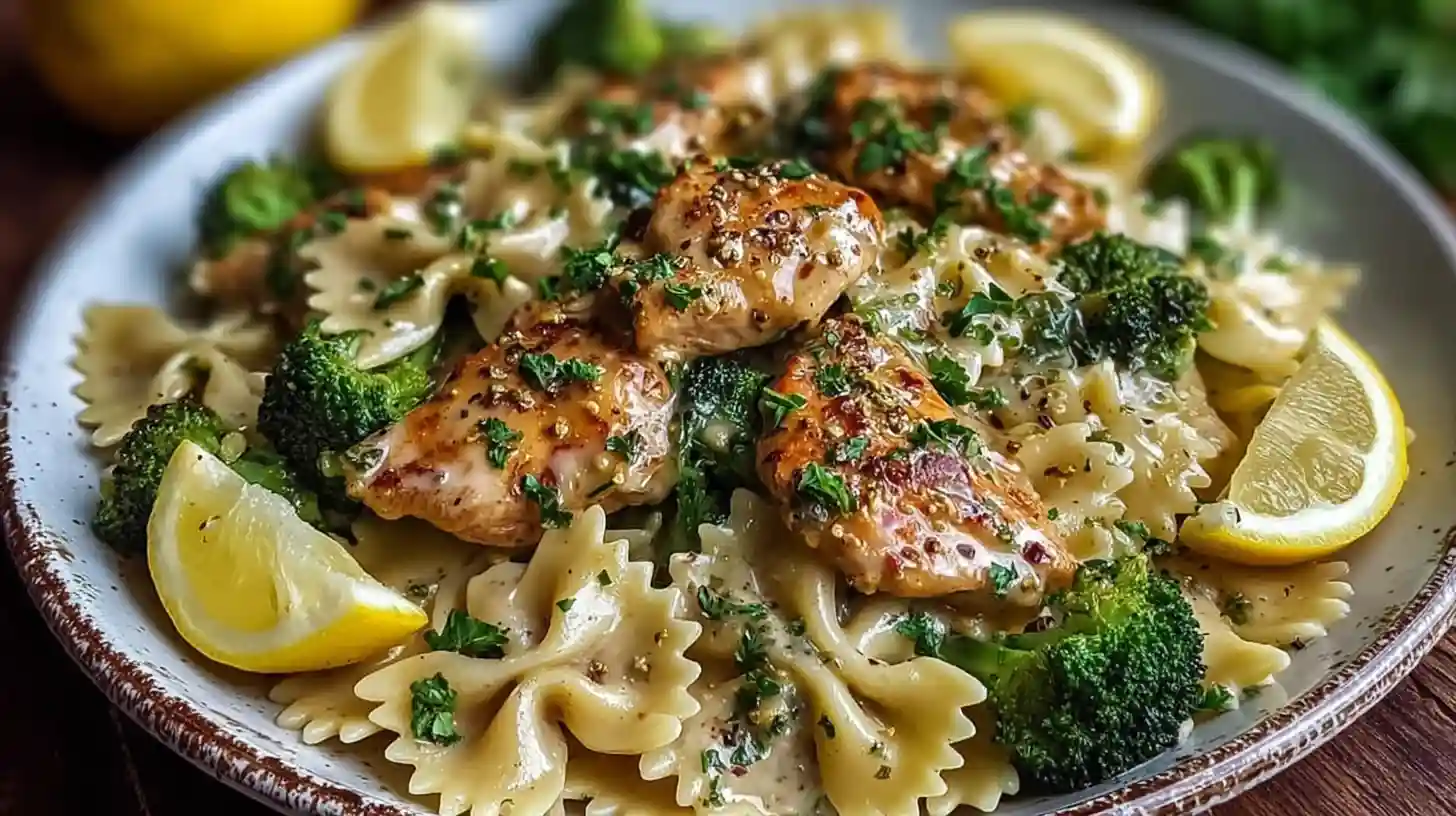 Cowboy Butter Lemon Bowtie Chicken Pasta with Broccoli