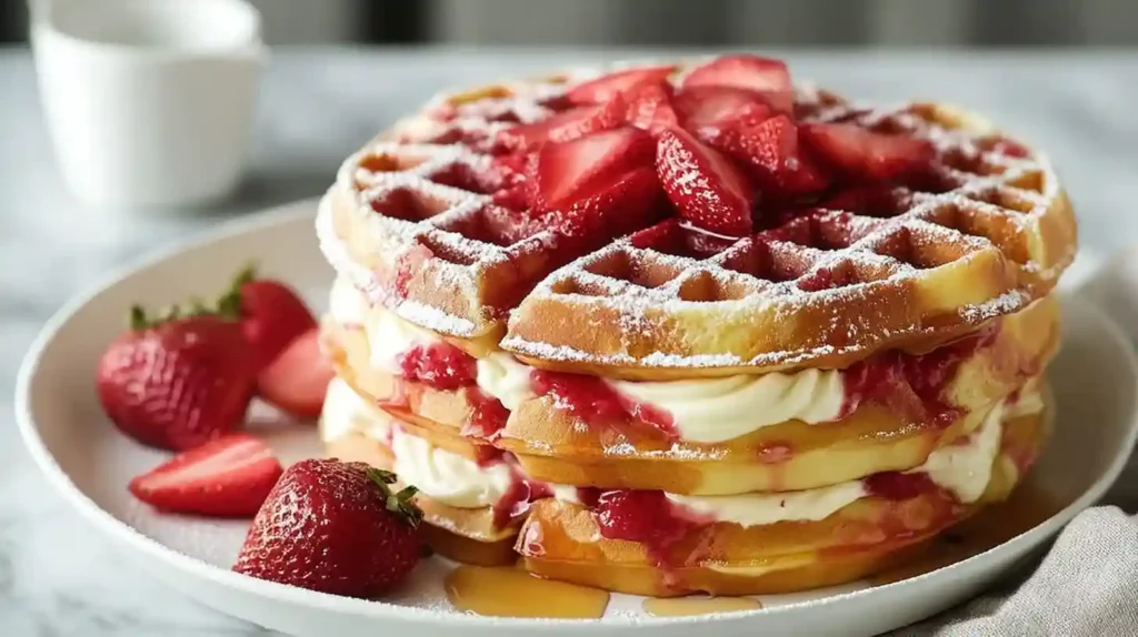 Strawberry Cheesecake Stuffed Waffles