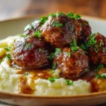 Salisbury Steak Meatballs with Garlic Herb Mashed Potatoes